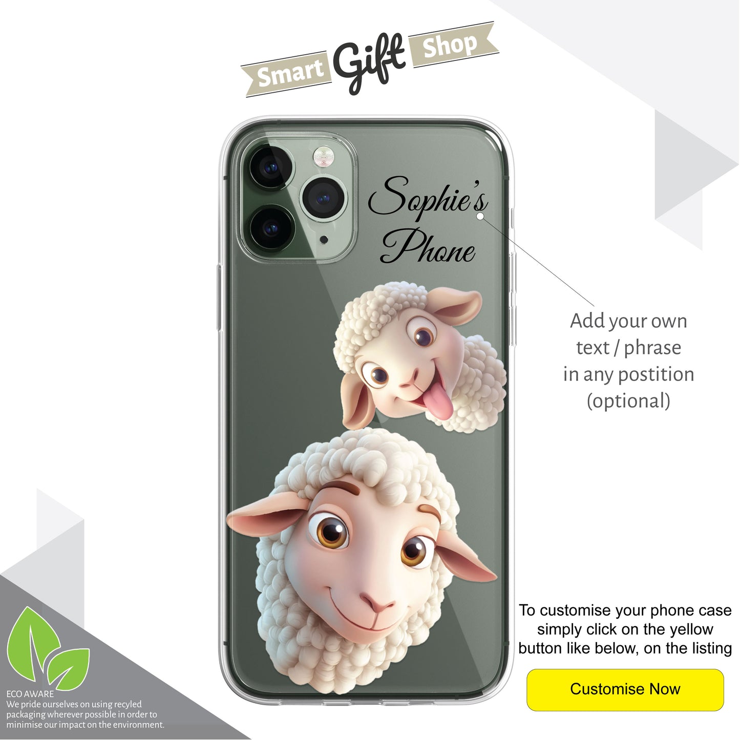 Sheep Lamb Custom Cartoon Phone Case Personalised CLEAR Cute Family Splatter Phone Cover Case for iPhone 16 15 14 13 12 11