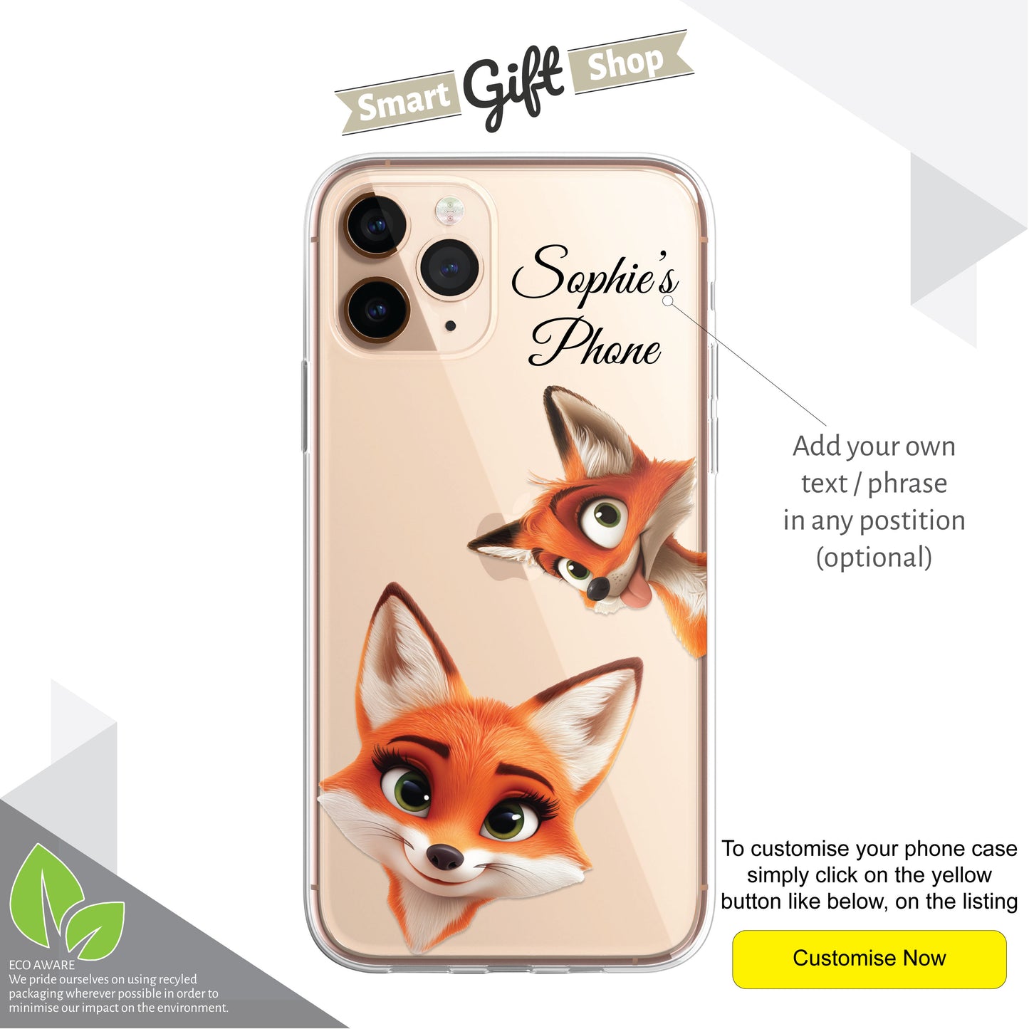 Fox Custom Cartoon Phone Case Personalised CLEAR Cute Family Splatter Phone Cover Case for iPhone 16 15 14 13 12 11