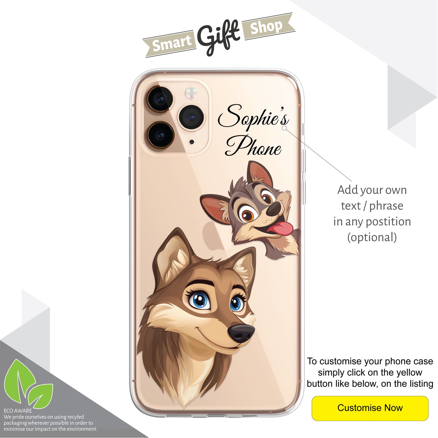 Wolf Custom Cartoon Phone Case Personalised CLEAR Cute Family Splatter Phone Cover Case for iPhone 16 15 14 13 12 11