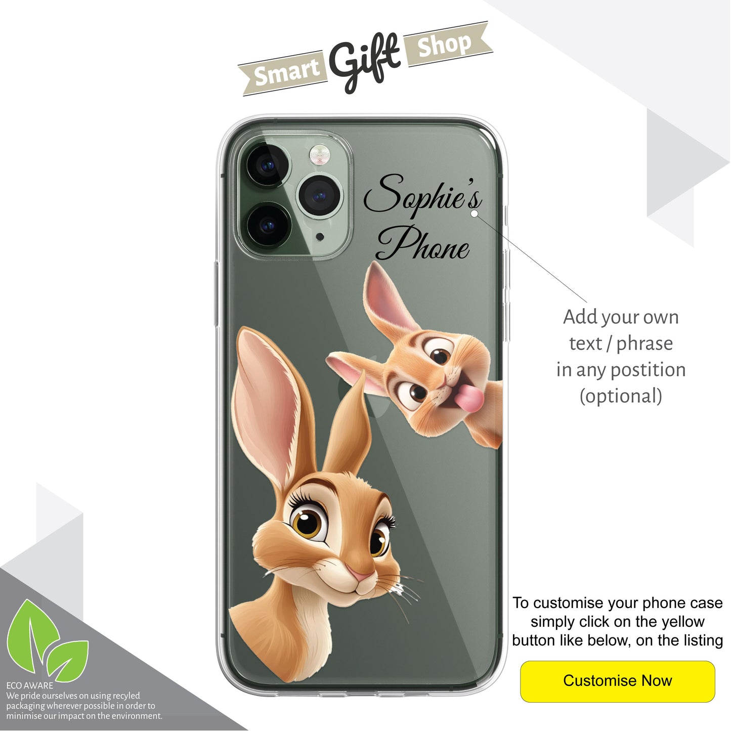 Hare Custom Cartoon Phone Case Personalised CLEAR Cute Family Splatter Phone Cover Case for iPhone 16 15 14 13 12 11