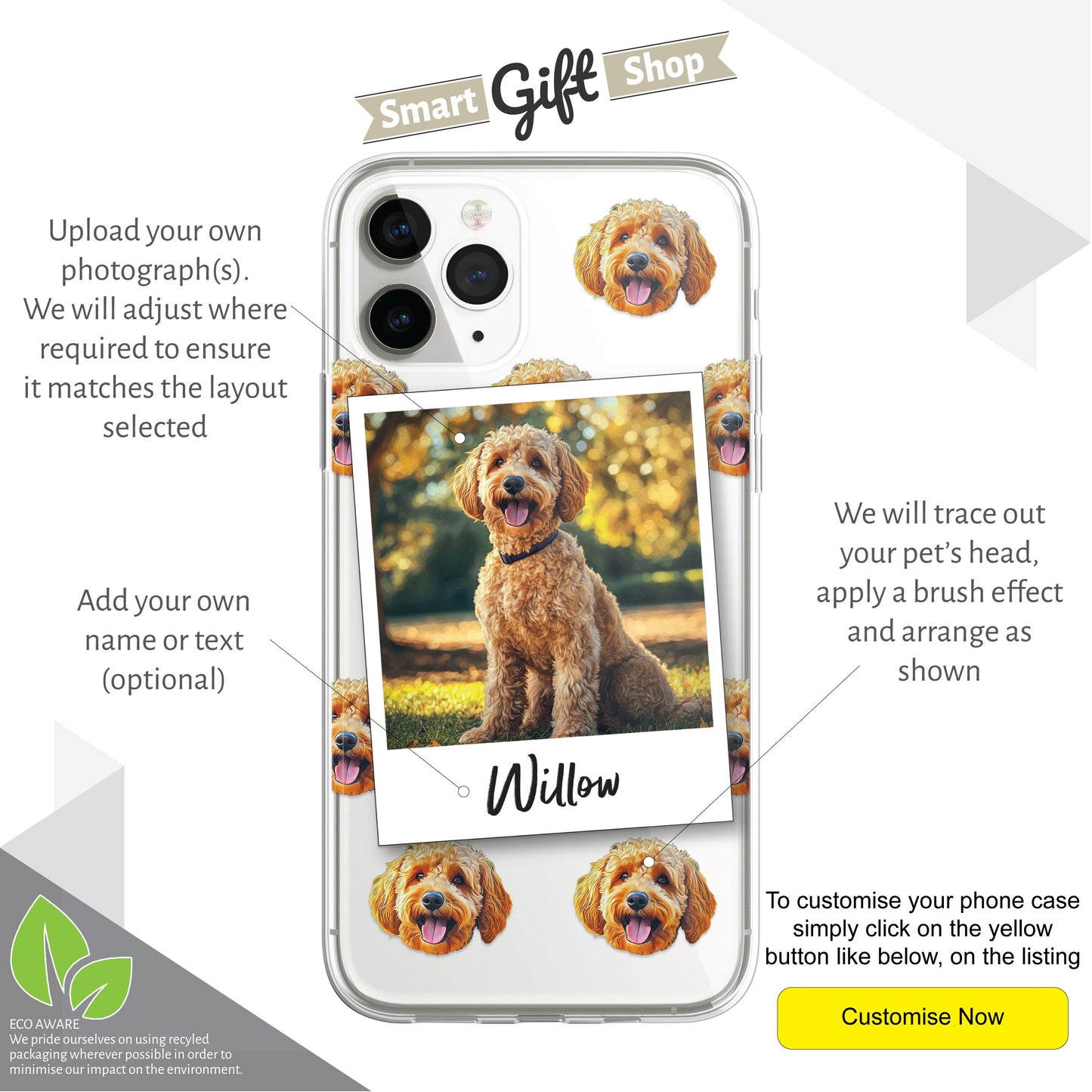 Personalised Pet Dog Cat Animal Portrait Phone Case Cover in CLEAR Silicone with Custom Brush Effect for for for iPhone 16 15 14 13 12+ CUSTOMISE ONLINE