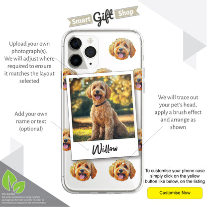 Personalised Pet Dog Cat Animal Portrait Phone Case Cover in CLEAR Silicone with Custom Brush Effect for for for iPhone 16 15 14 13 12+ CUSTOMISE ONLINE
