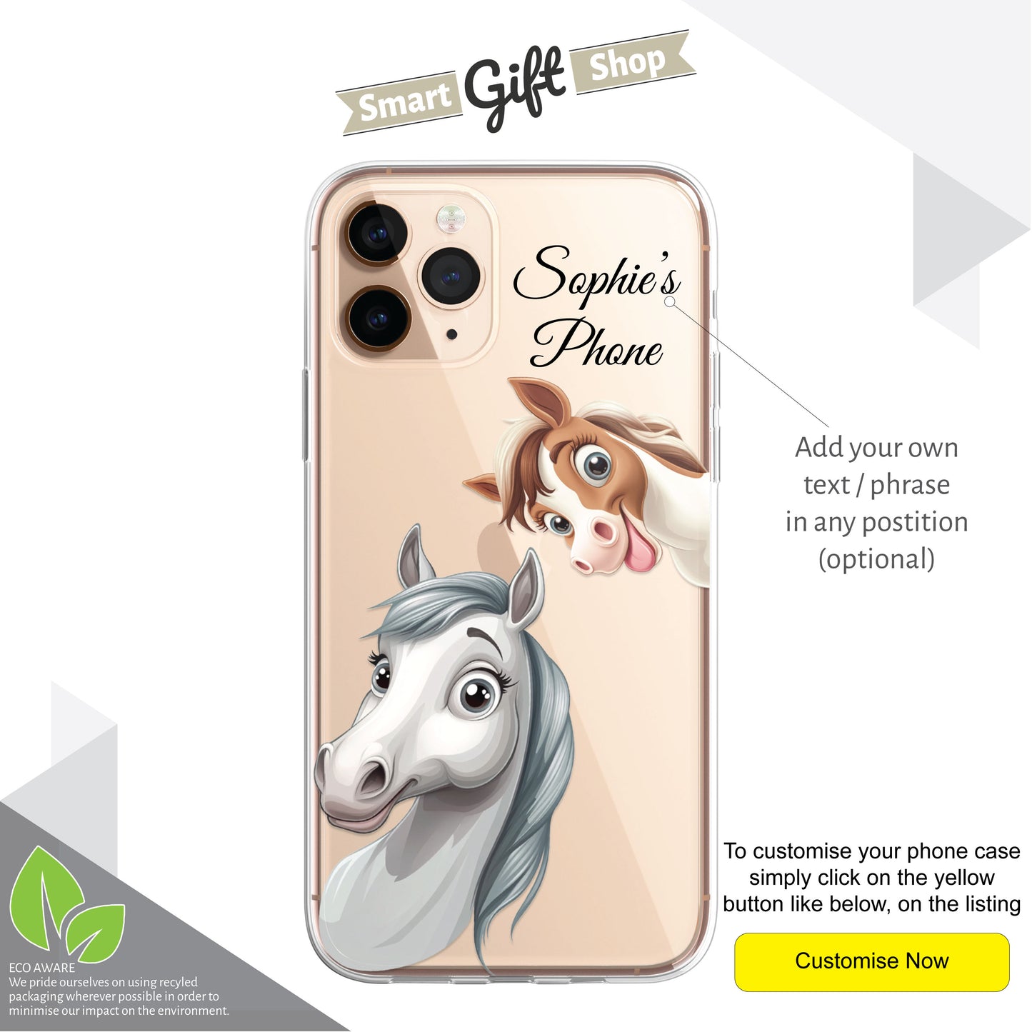 Horse Custom Cartoon Phone Case Personalised CLEAR Cute Family Splatter Phone Cover Case for iPhone 16 15 14 13 12 11