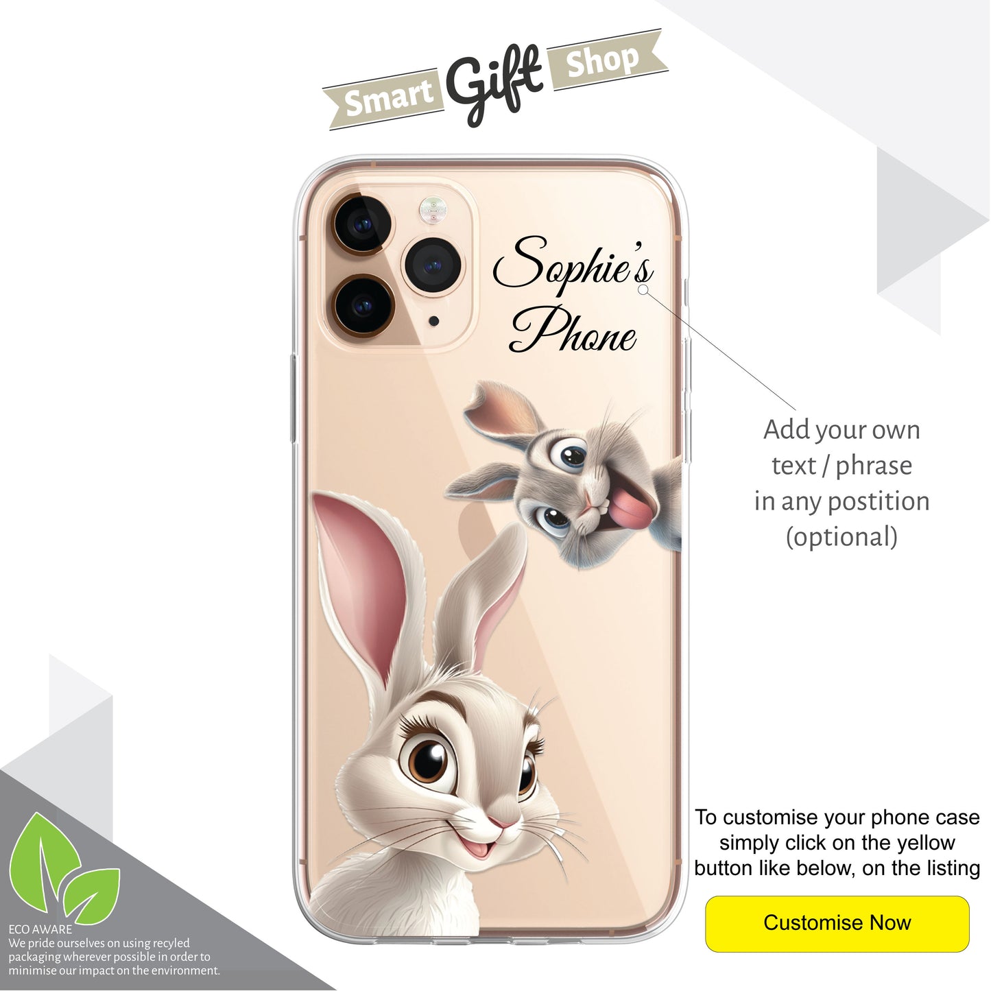 Rabbit Custom Cartoon Phone Case Personalised CLEAR Cute Family Splatter Phone Cover Case for iPhone 16 15 14 13 12 11