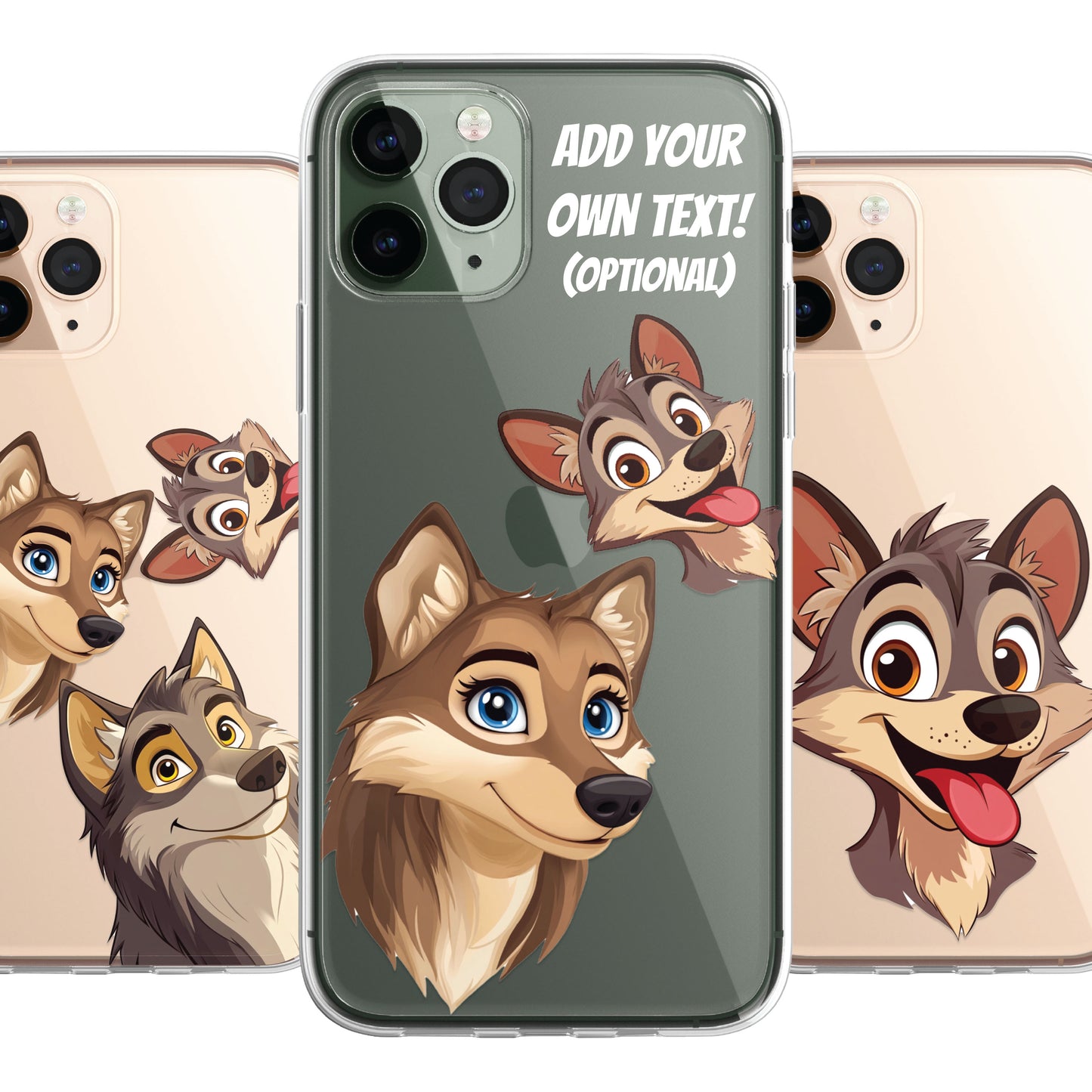 Wolf Custom Cartoon Phone Case Personalised CLEAR Cute Family Splatter Phone Cover Case for iPhone 16 15 14 13 12 11