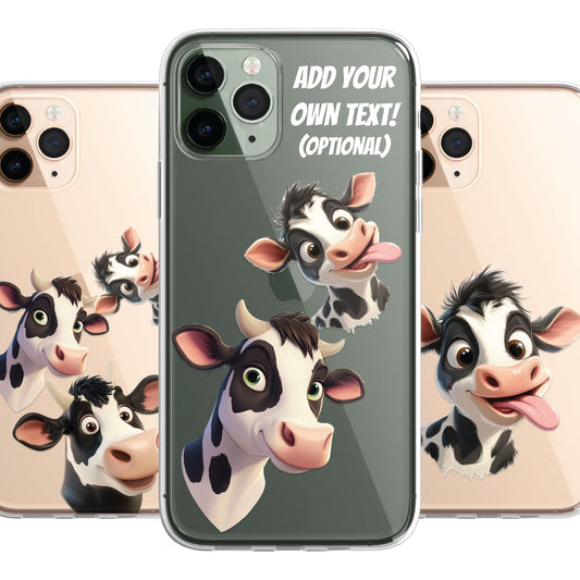 Cow Custom Cartoon Phone Case Personalised CLEAR Cute Family Splatter Phone Cover Case for iPhone 16 15 14 13 12 11