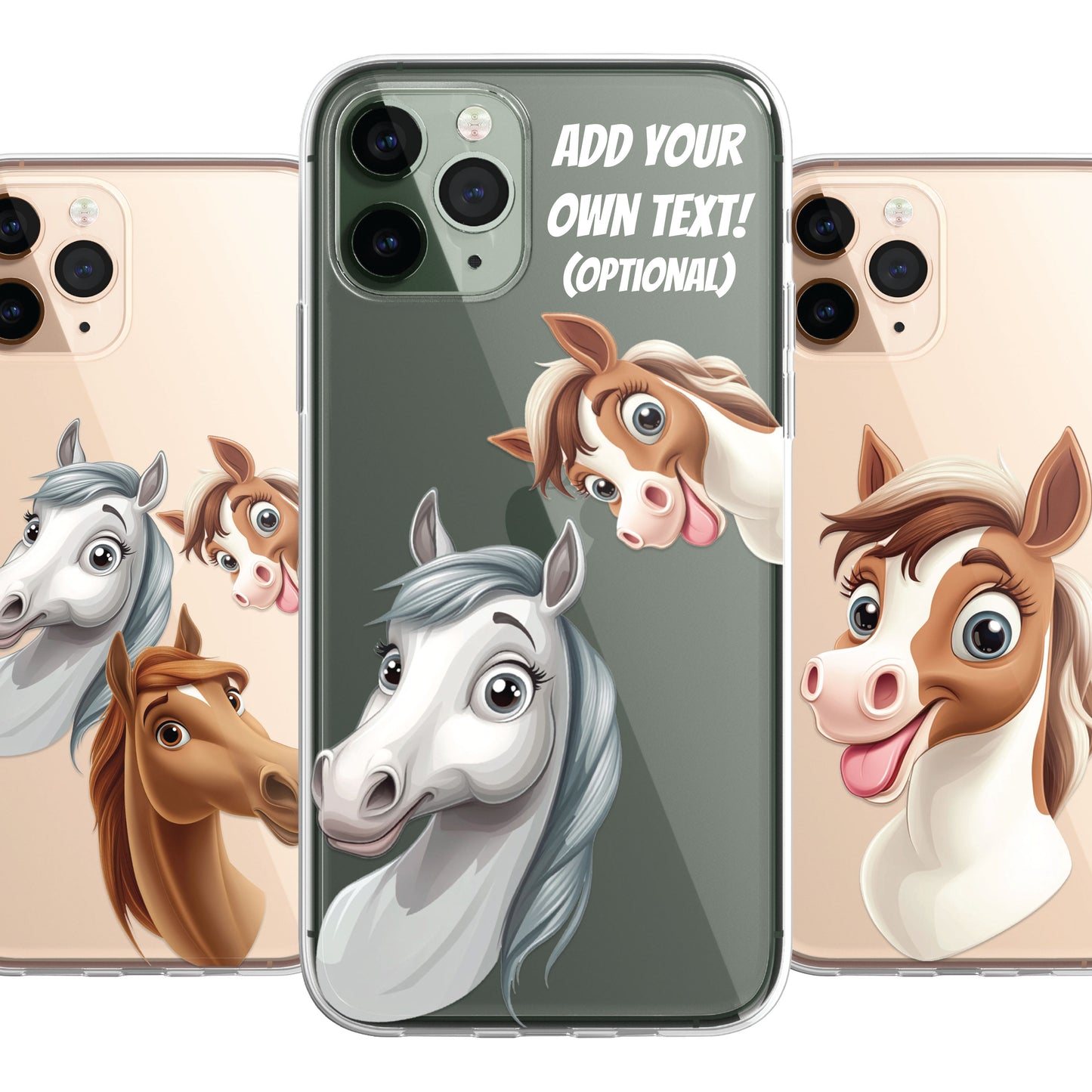 Horse Custom Cartoon Phone Case Personalised CLEAR Cute Family Splatter Phone Cover Case for iPhone 16 15 14 13 12 11