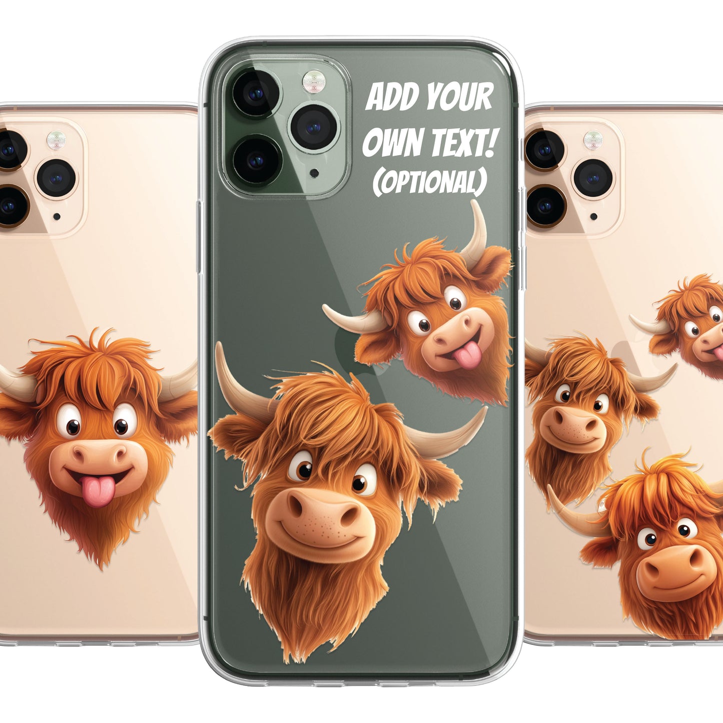 Highland Cow Custom Cartoon Phone Case Personalised CLEAR Cute Family Splatter Phone Cover Case for iPhone 16 15 14 13 12 11