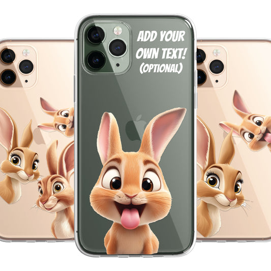 Hare Custom Cartoon Phone Case Personalised CLEAR Cute Family Splatter Phone Cover Case for iPhone 16 15 14 13 12 11