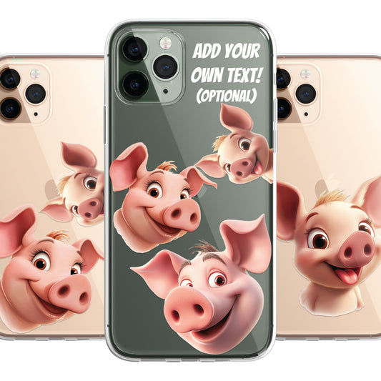 Pig Piglet Custom Cartoon Phone Case Personalised CLEAR Cute Family Splatter Phone Cover Case for iPhone 16 15 14 13 12 11