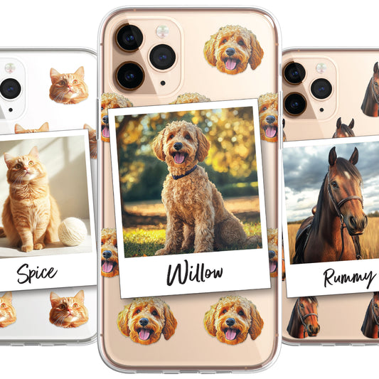 Personalised Pet Dog Cat Animal Portrait Phone Case Cover in CLEAR Silicone with Custom Brush Effect for for for iPhone 16 15 14 13 12+ CUSTOMISE ONLINE