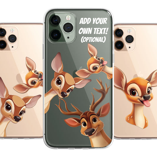 Stag Deer Custom Cartoon Phone Case Personalised CLEAR Cute Family Splatter Phone Cover Case for iPhone 16 15 14 13 12 11