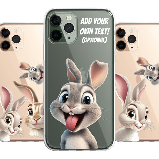 Rabbit Custom Cartoon Phone Case Personalised CLEAR Cute Family Splatter Phone Cover Case for iPhone 16 15 14 13 12 11