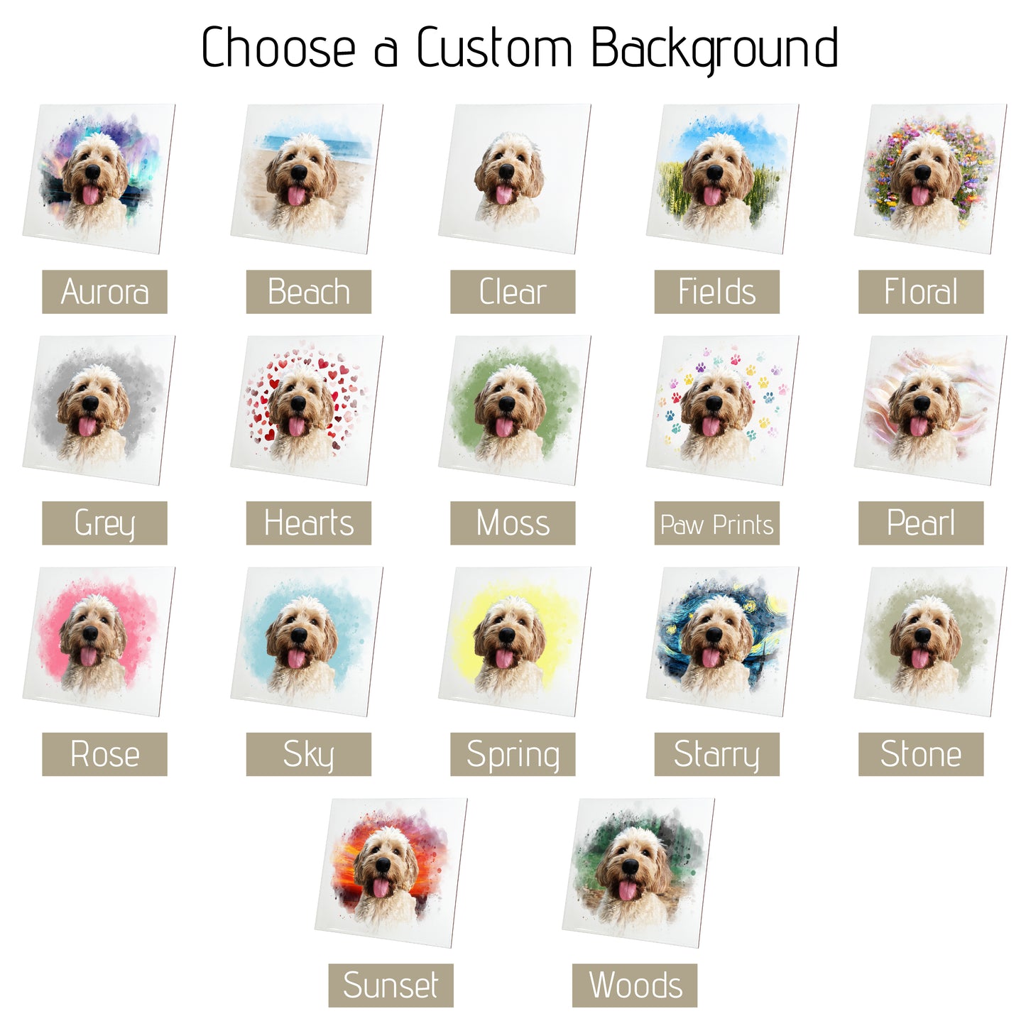 Personalised Pet Portrait Watercolour Style Artwork on Mounted Ceramic Tile