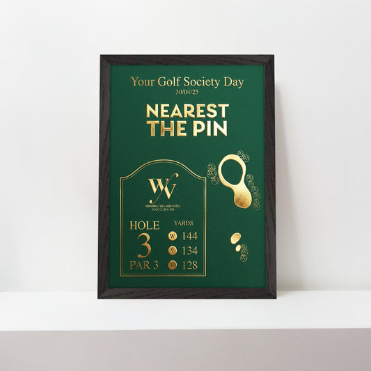 Custom Golf Hole Gold Foil Print Keepsake - The Windmill Village Golf Course, Longest Drive, Nearest the Pin