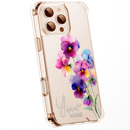 Personalised Floral Phone Case Custom Watercolour Pressed Flowers Luxury Cover, CLEAR Cover Roses iPhone 16 15 13 12 11 Plus Pro Samsung