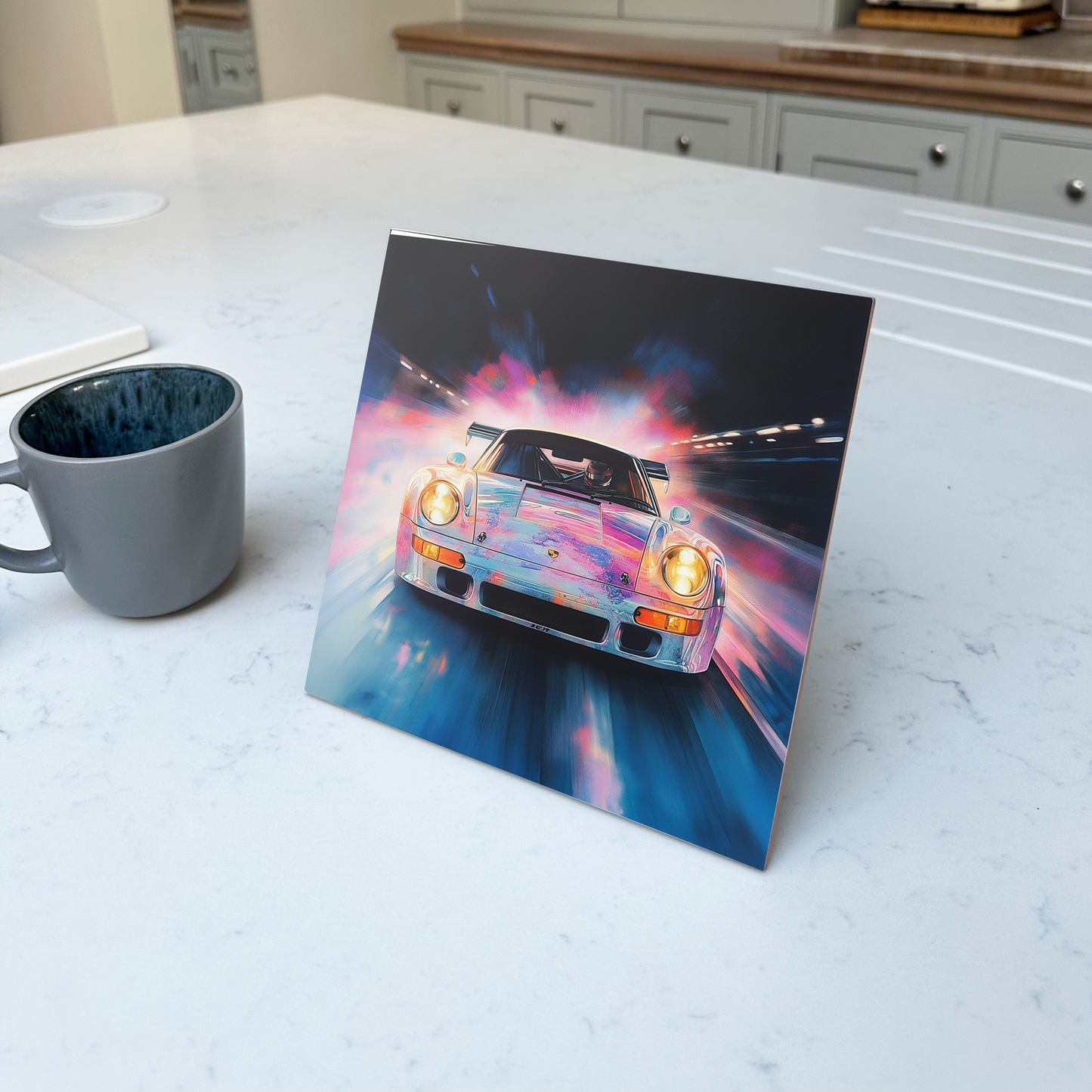 Porsche Racing Contemporary Style Artwork on Mounted Ceramic Tile