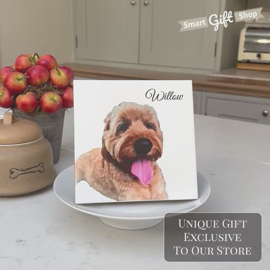 Personalised Pet Portrait Watercolour Style Artwork on Mounted Ceramic Tile