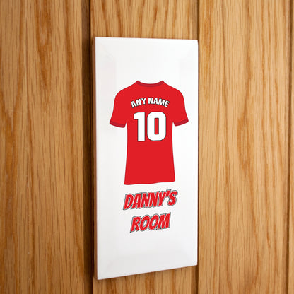 Personalised Premium Ceramic Children's Football Door Plaque - Premier Championship Football Team Shirt Style