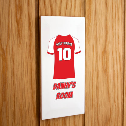 Personalised Premium Ceramic Children's Football Door Plaque - Premier Championship Football Team Shirt Style
