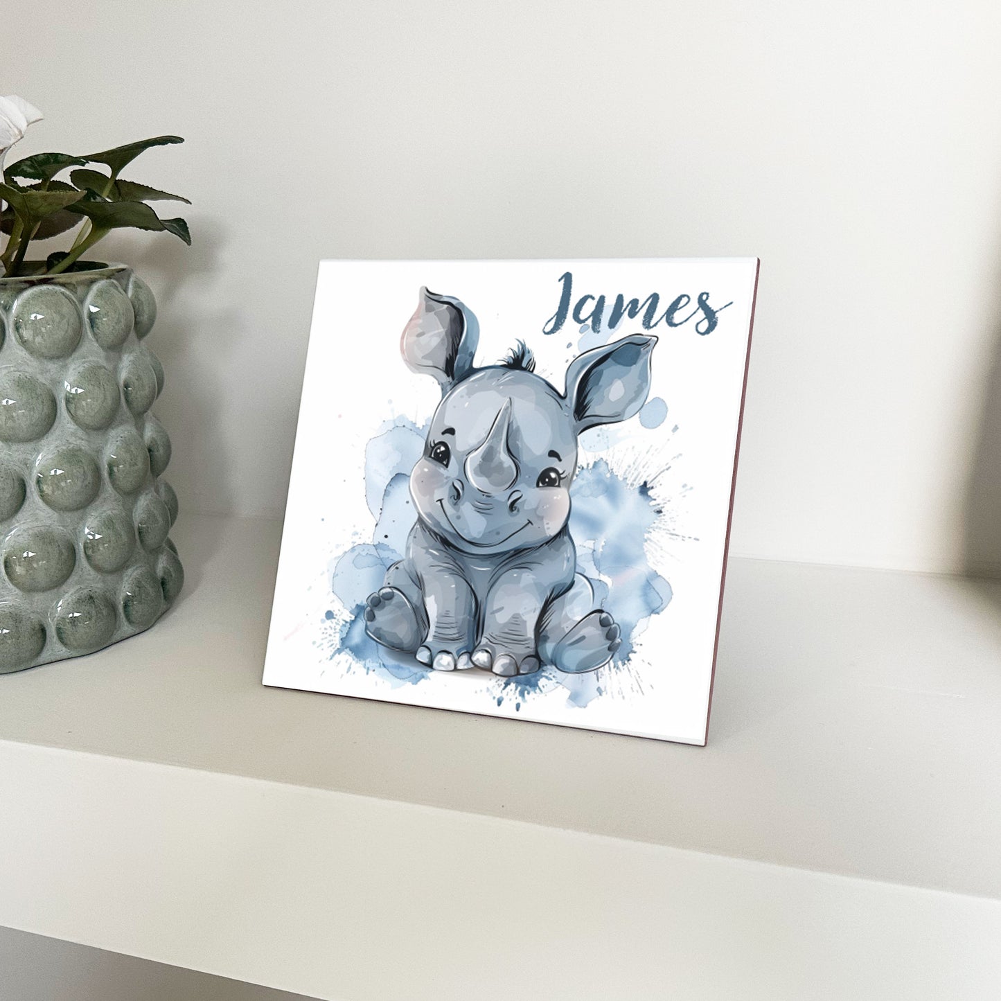 Personalised Baby Rhino Artwork - Framed CERAMIC TILE Print