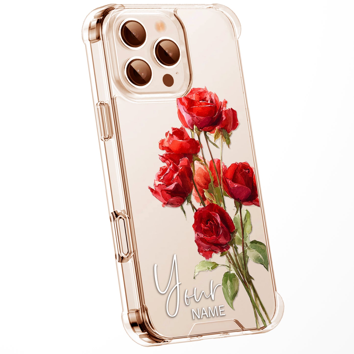 Personalised Floral Phone Case Custom Watercolour Pressed Flowers Luxury Cover, CLEAR Cover Roses iPhone 16 15 13 12 11 Plus Pro Samsung
