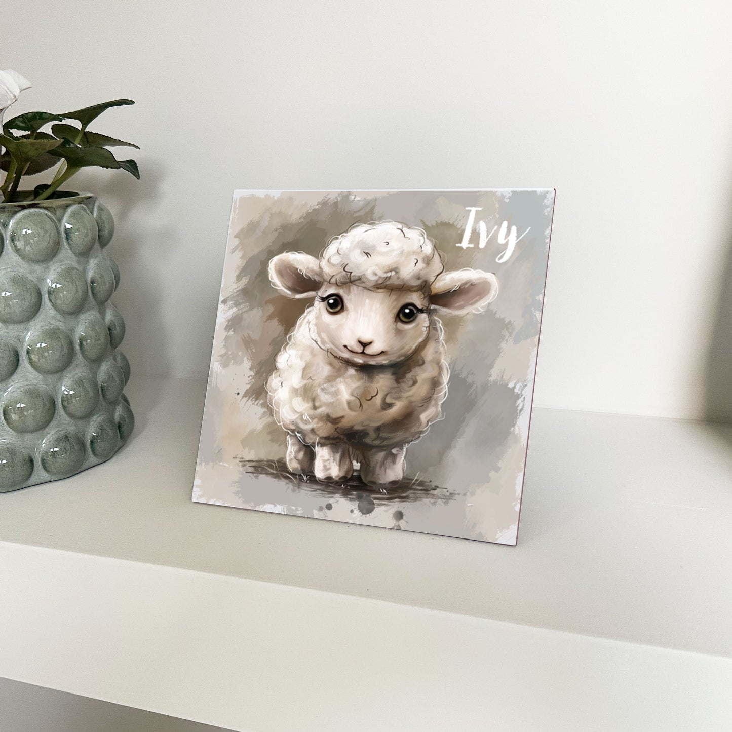 Personalised Baby Sheep Artwork - Framed CERAMIC TILE Print