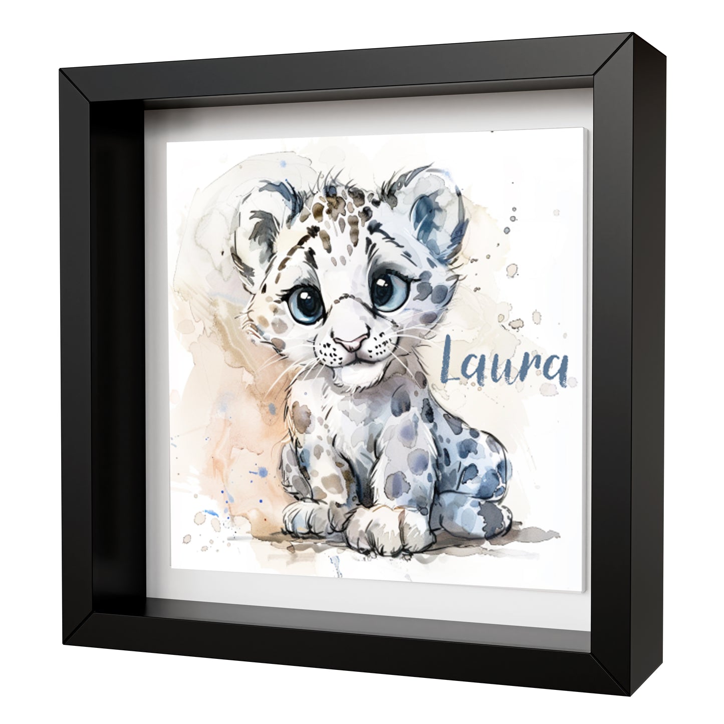 Personalised Baby Snow Leopard Artwork - Framed CERAMIC TILE Print