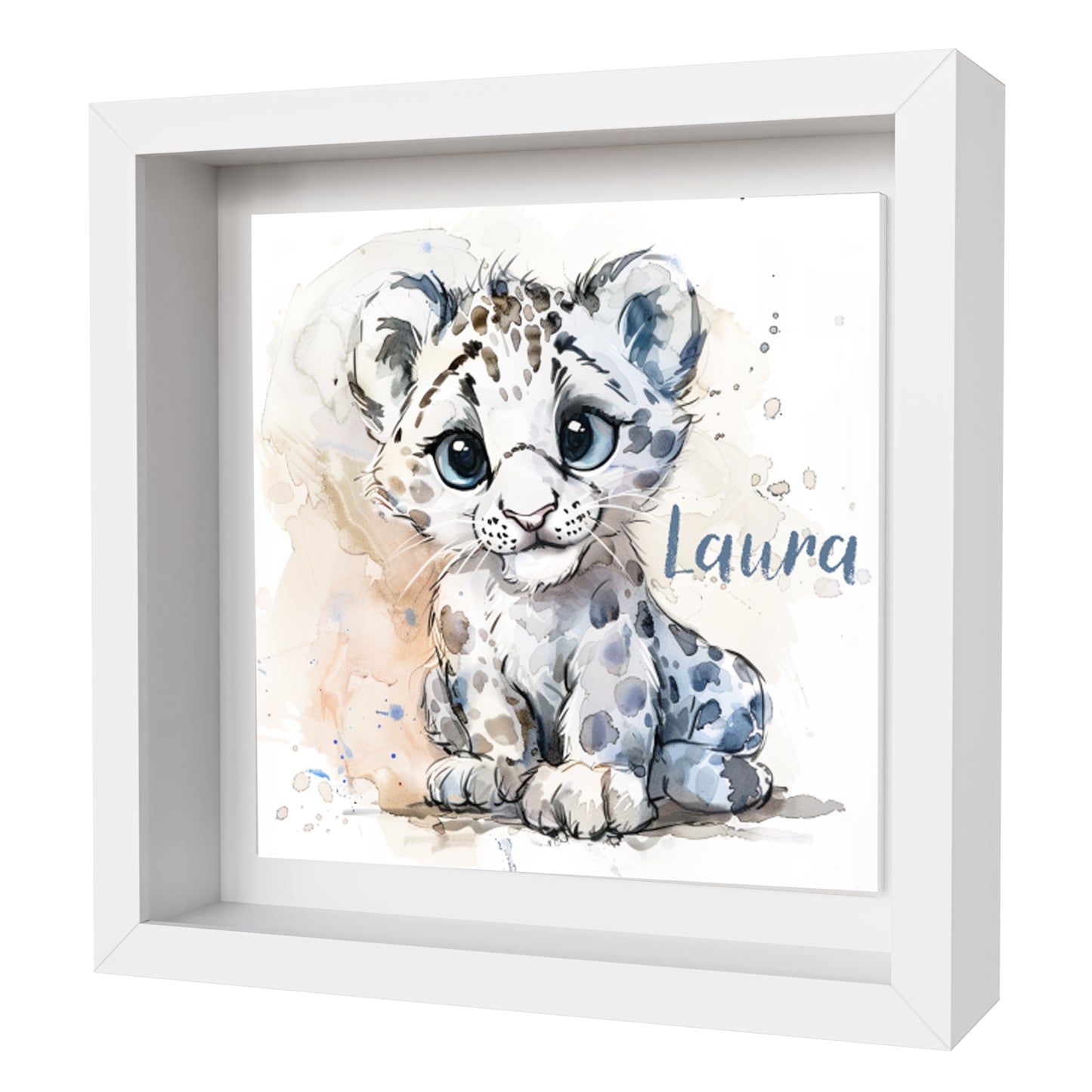 Personalised Baby Snow Leopard Artwork - Framed CERAMIC TILE Print