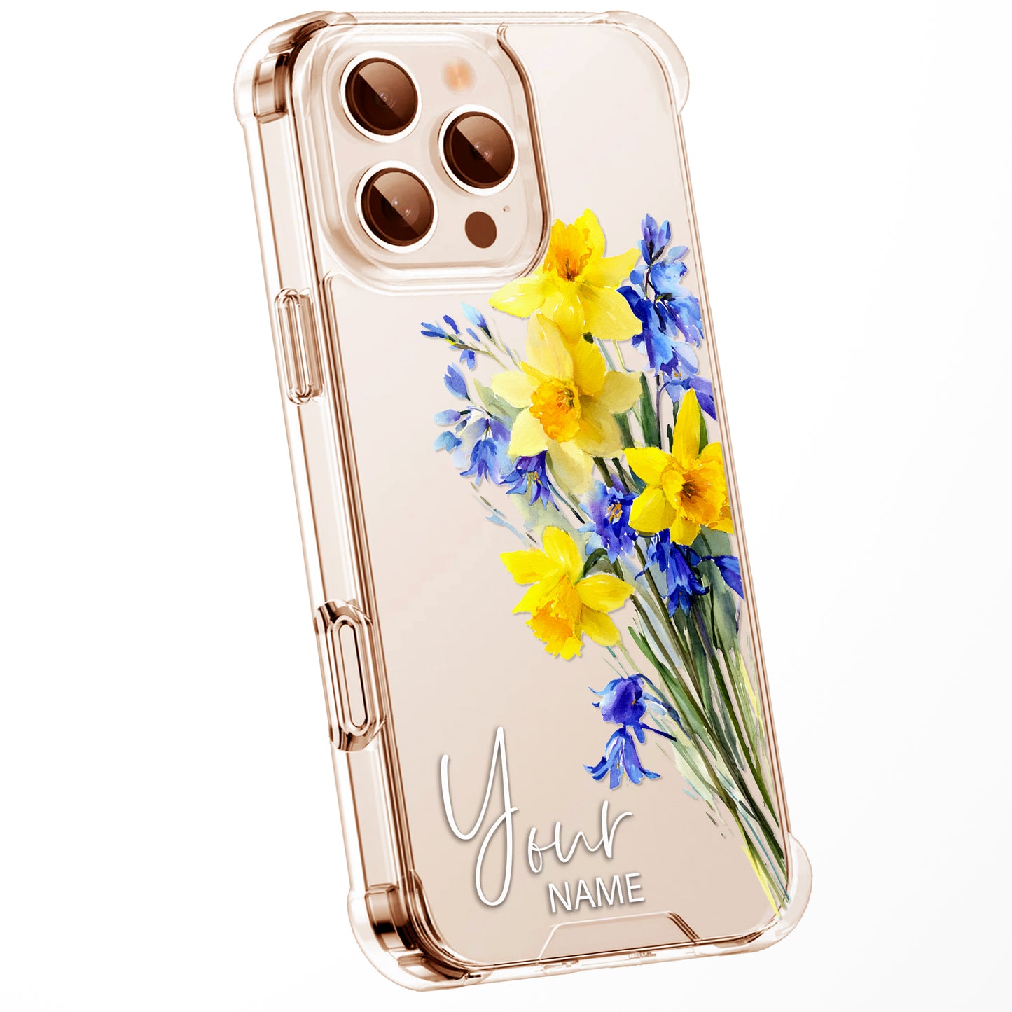 Personalised Floral Phone Case Custom Watercolour Pressed Flowers Luxury Cover, CLEAR Cover Roses iPhone 16 15 13 12 11 Plus Pro Samsung