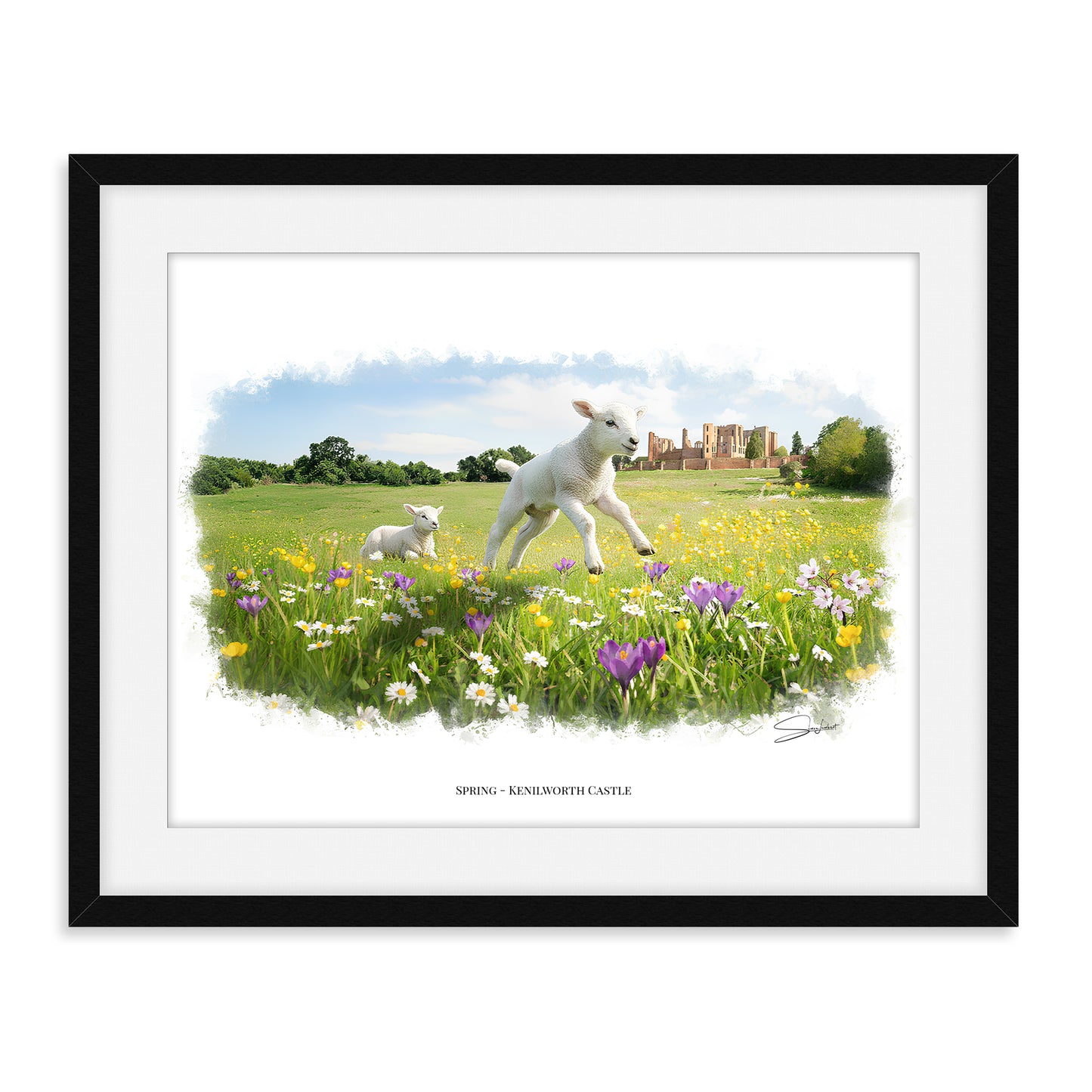 Kenilworth, Warwickshire Local Landmark Print - Spring Kenilworth by Simon Lambert. Framed or Unframed Print Various Sizes