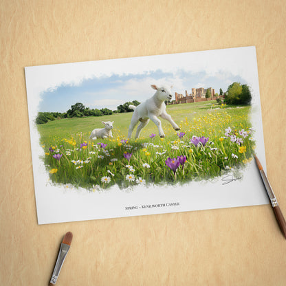 Kenilworth, Warwickshire Local Landmark Print - Spring Kenilworth by Simon Lambert. Framed or Unframed Print Various Sizes