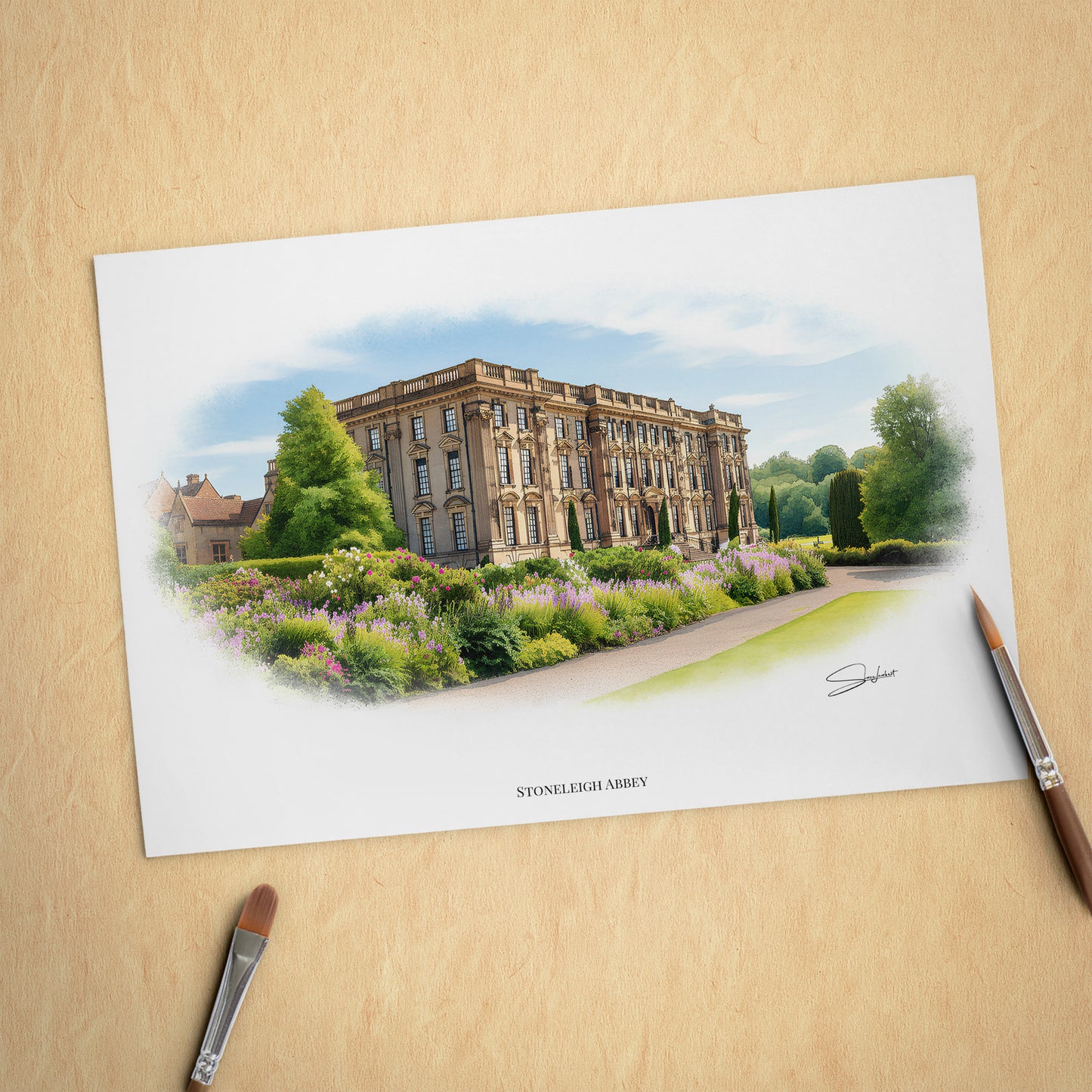 Kenilworth, Warwickshire Local Landmark Print - Stoneleigh Abbey Kenilworth by Simon Lambert. Framed or Unframed Print Various Sizes