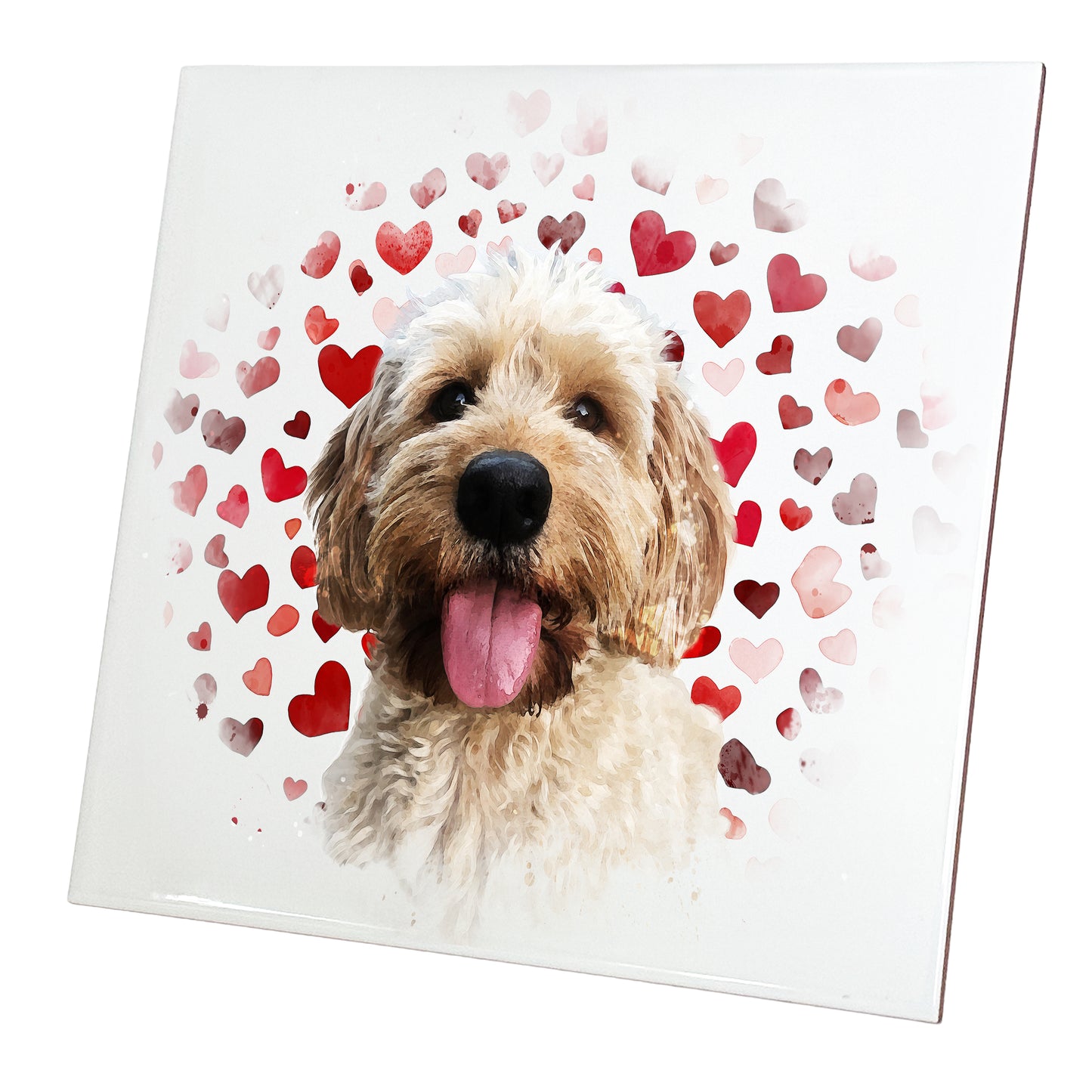 Personalised Pet Portrait Watercolour Style Artwork on Mounted Ceramic Tile