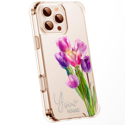 Personalised Floral Phone Case Custom Watercolour Pressed Flowers Luxury Cover, CLEAR Cover Roses iPhone 16 15 13 12 11 Plus Pro Samsung