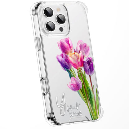 Personalised Floral Phone Case Custom Watercolour Pressed Flowers Luxury Cover, CLEAR Cover Roses iPhone 16 15 13 12 11 Plus Pro Samsung