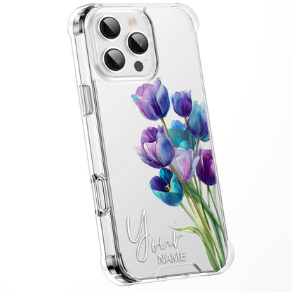 Personalised Floral Phone Case Custom Watercolour Pressed Flowers Luxury Cover, CLEAR Cover Roses iPhone 16 15 13 12 11 Plus Pro Samsung