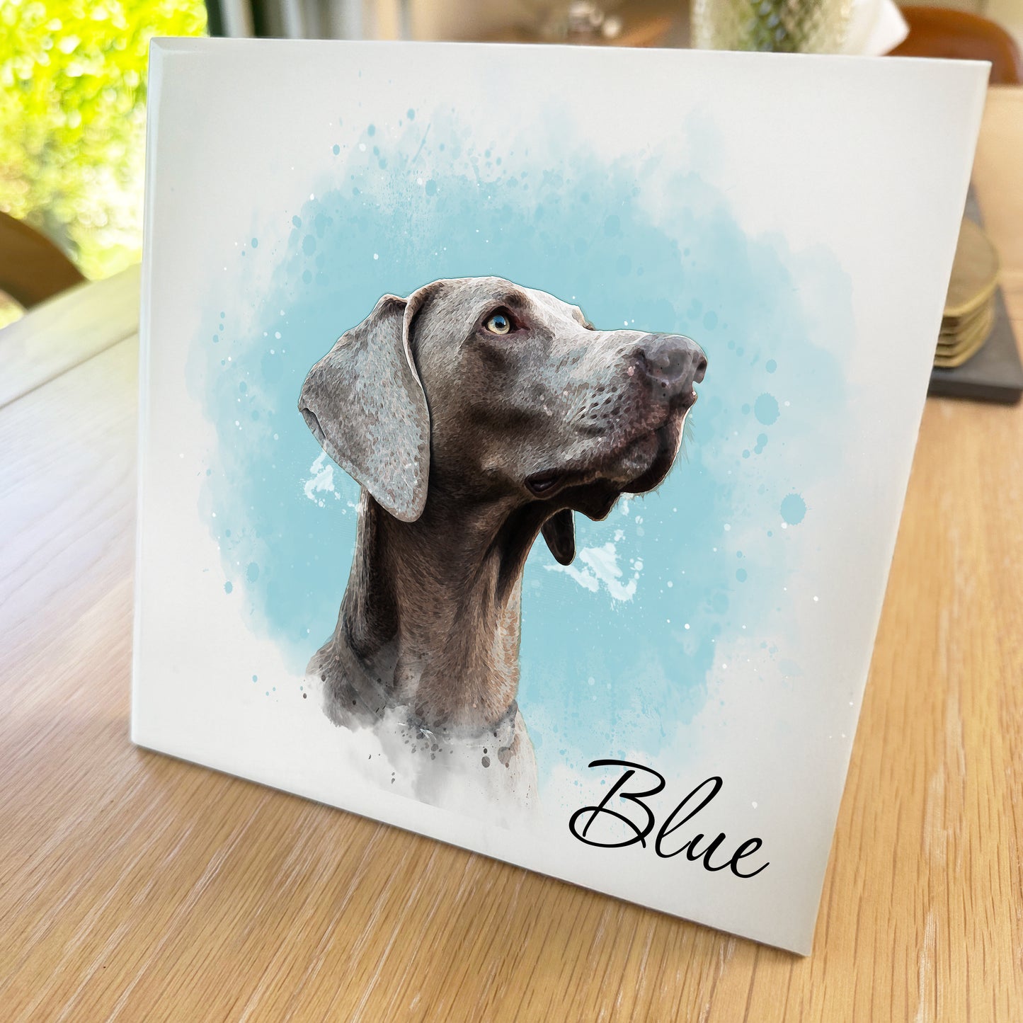 Personalised Pet Portrait Watercolour Style Artwork on Mounted Ceramic Tile