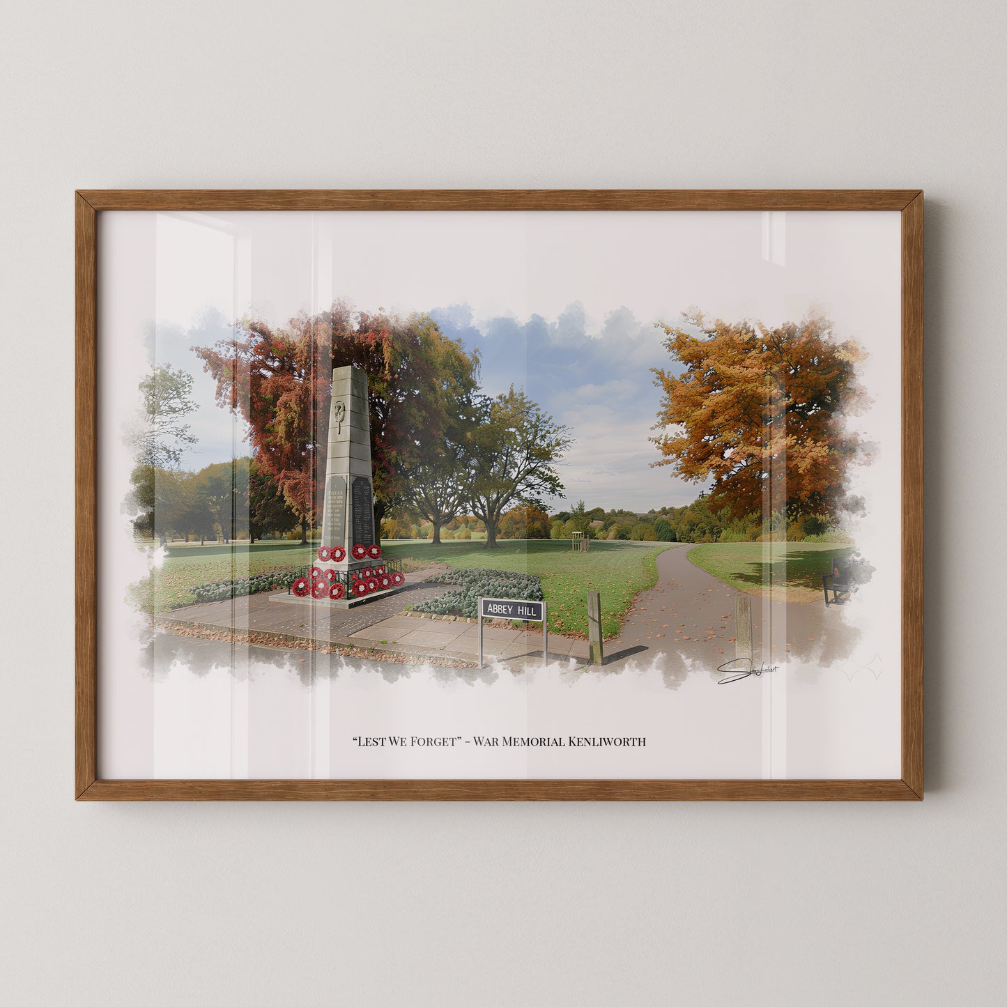 Kenilworth, Warwickshire Local Landmark Print - War Memorial Kenilworth by Simon Lambert. Framed or Unframed Print Various Sizes