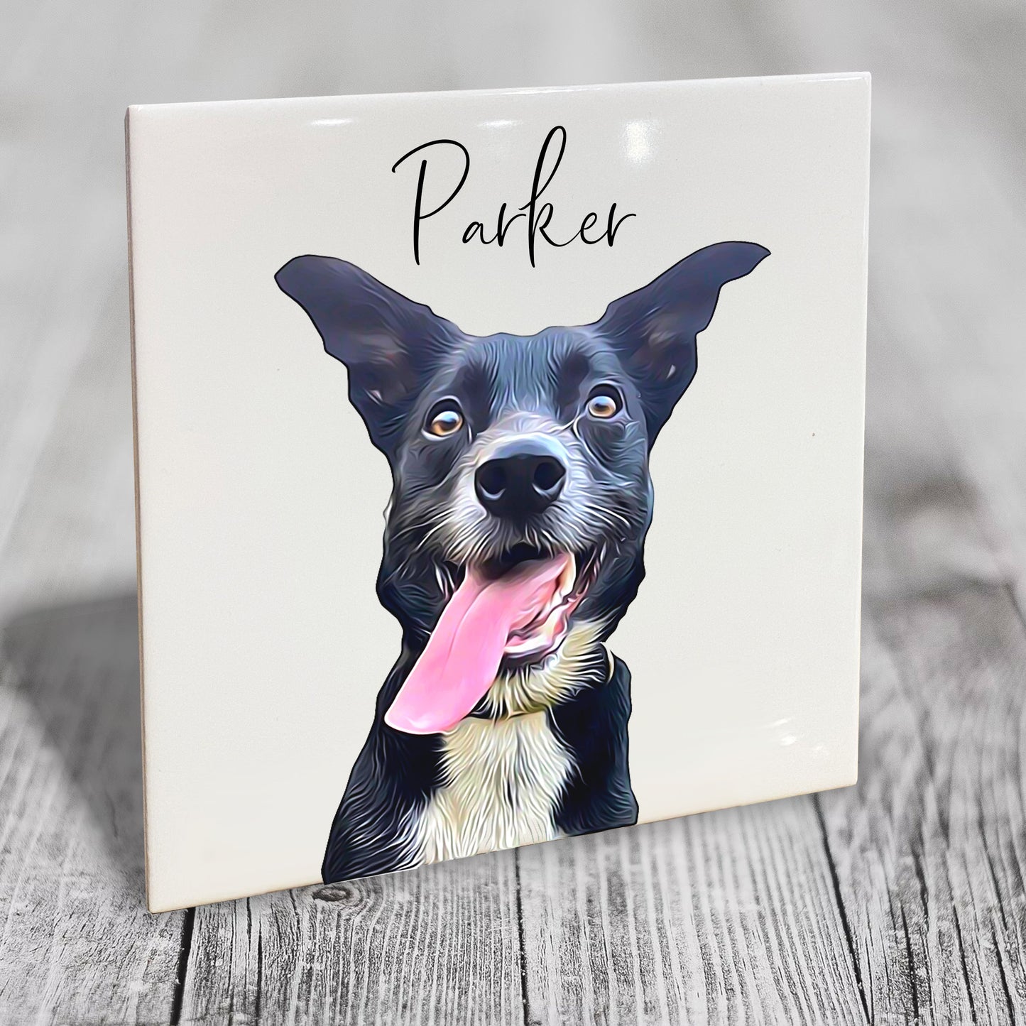 Personalised Pet Portrait on Mounted Tile - Brush Custom Photo Print Dog Cat