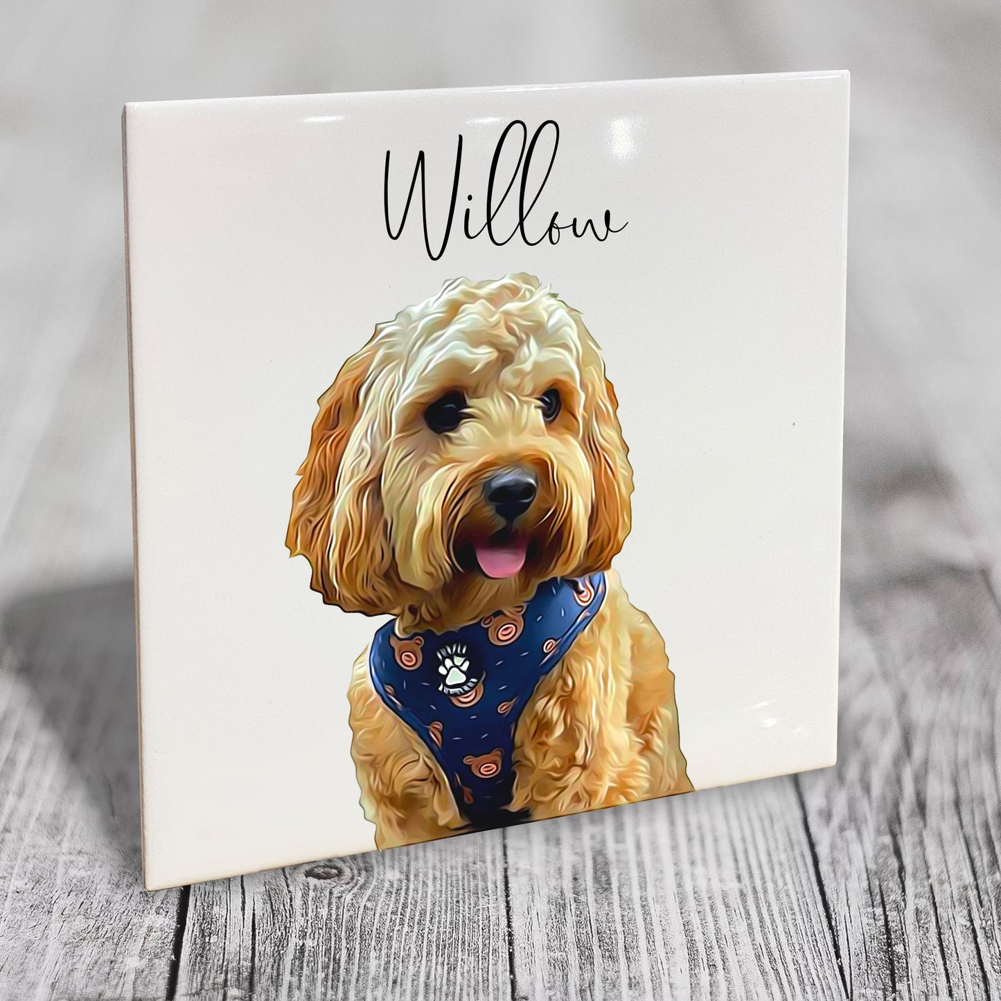 Personalised Pet Portrait on Mounted Tile - Brush Custom Photo Print Dog Cat