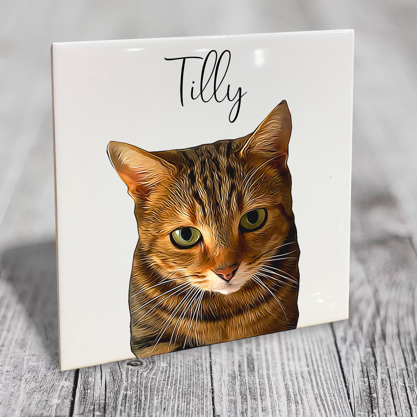 Personalised Pet Portrait on Mounted Tile - Brush Custom Photo Print Dog Cat