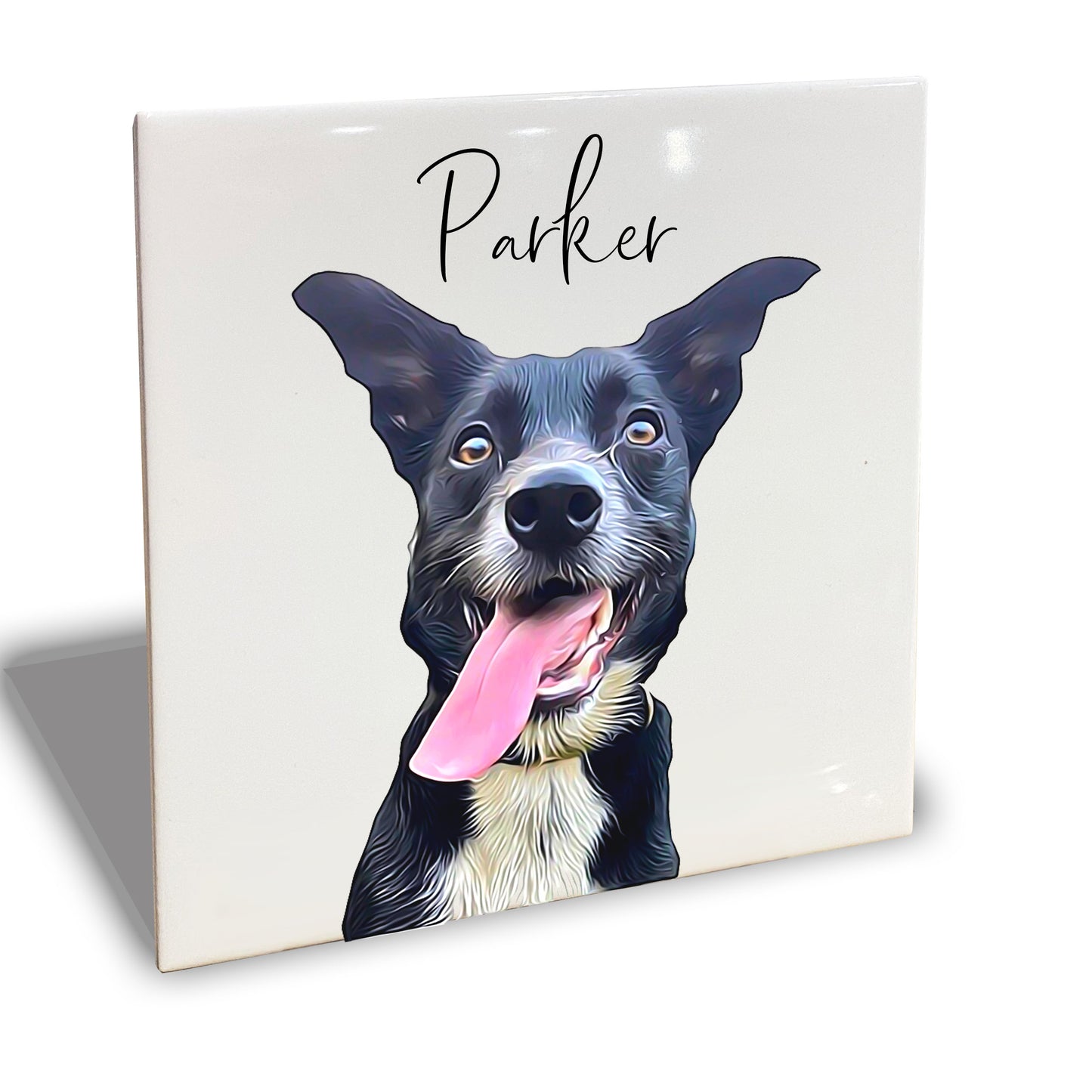 Personalised Pet Portrait on Mounted Tile - Brush Custom Photo Print Dog Cat