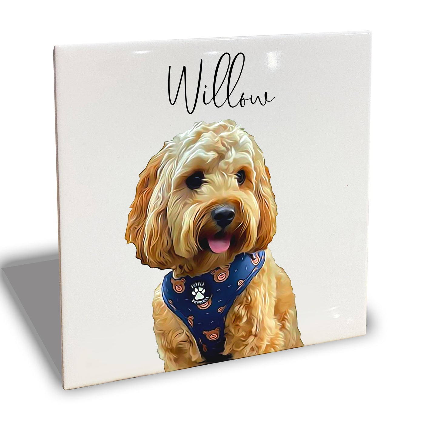 Personalised Pet Portrait on Mounted Tile - Brush Custom Photo Print Dog Cat