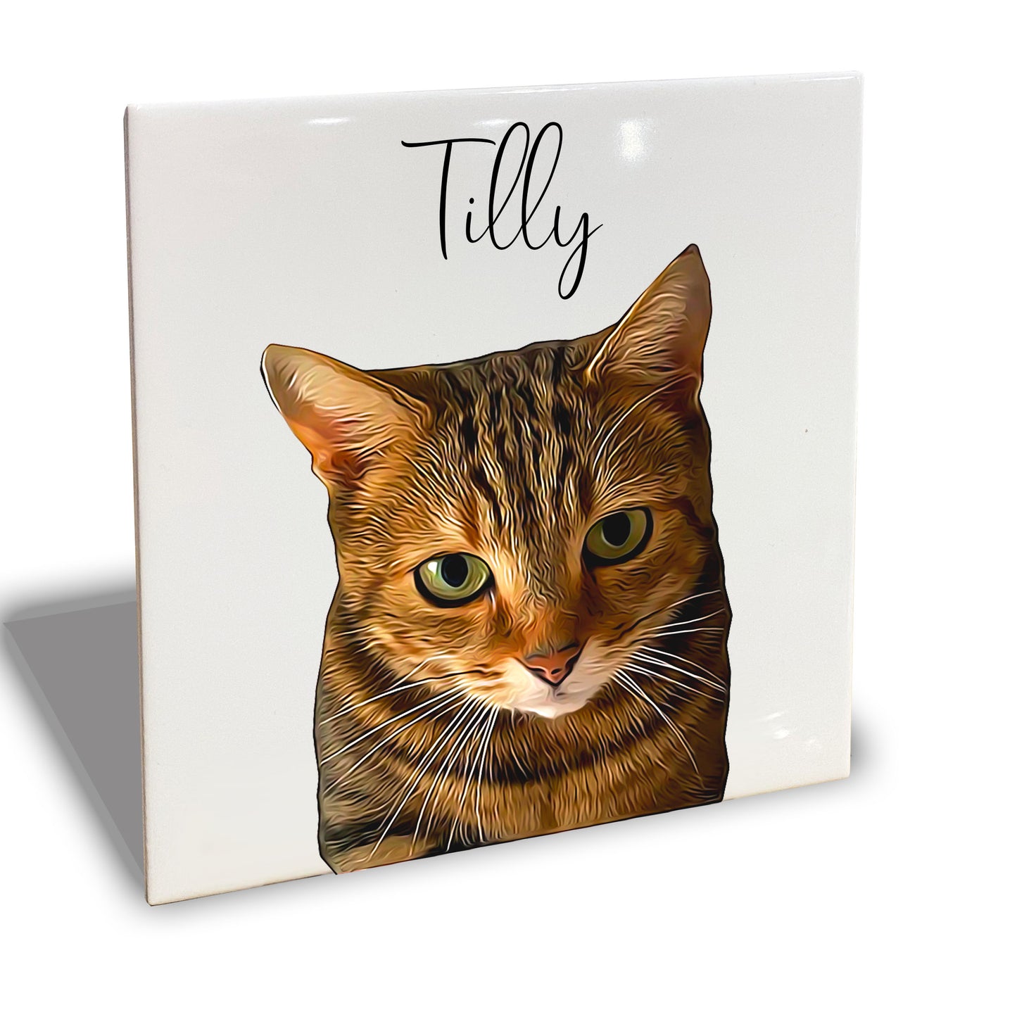 Personalised Pet Portrait on Mounted Tile - Brush Custom Photo Print Dog Cat