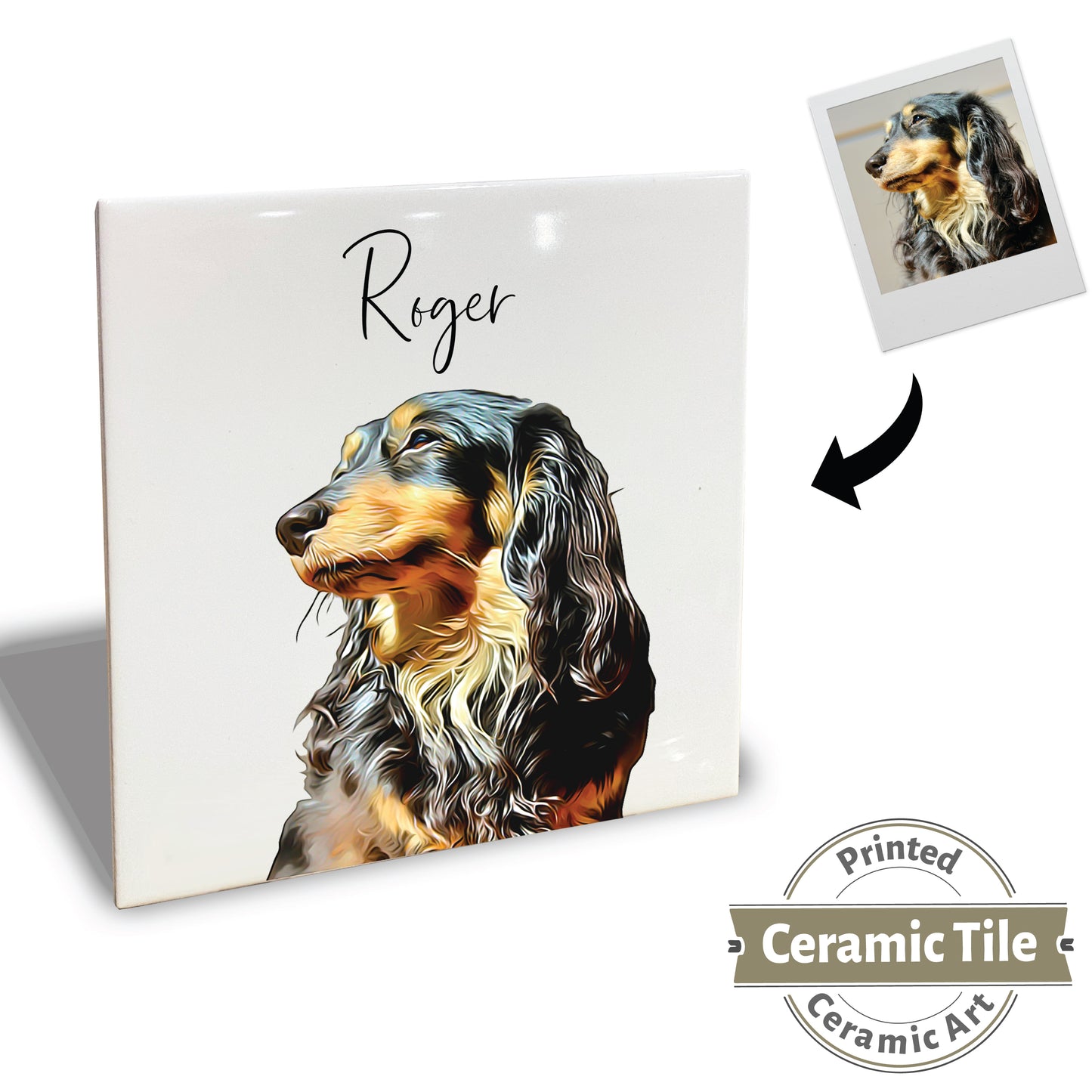 Personalised Pet Portrait on Mounted Tile - Brush Custom Photo Print Dog Cat