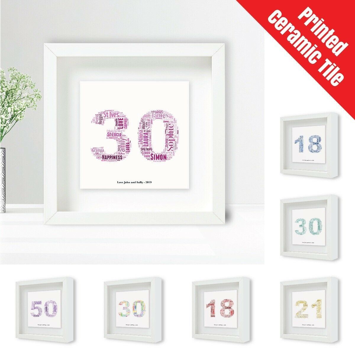 Personalised Word Art Ceramic Print 18th 21st 30th 40th 50th 60th Birthday Gift