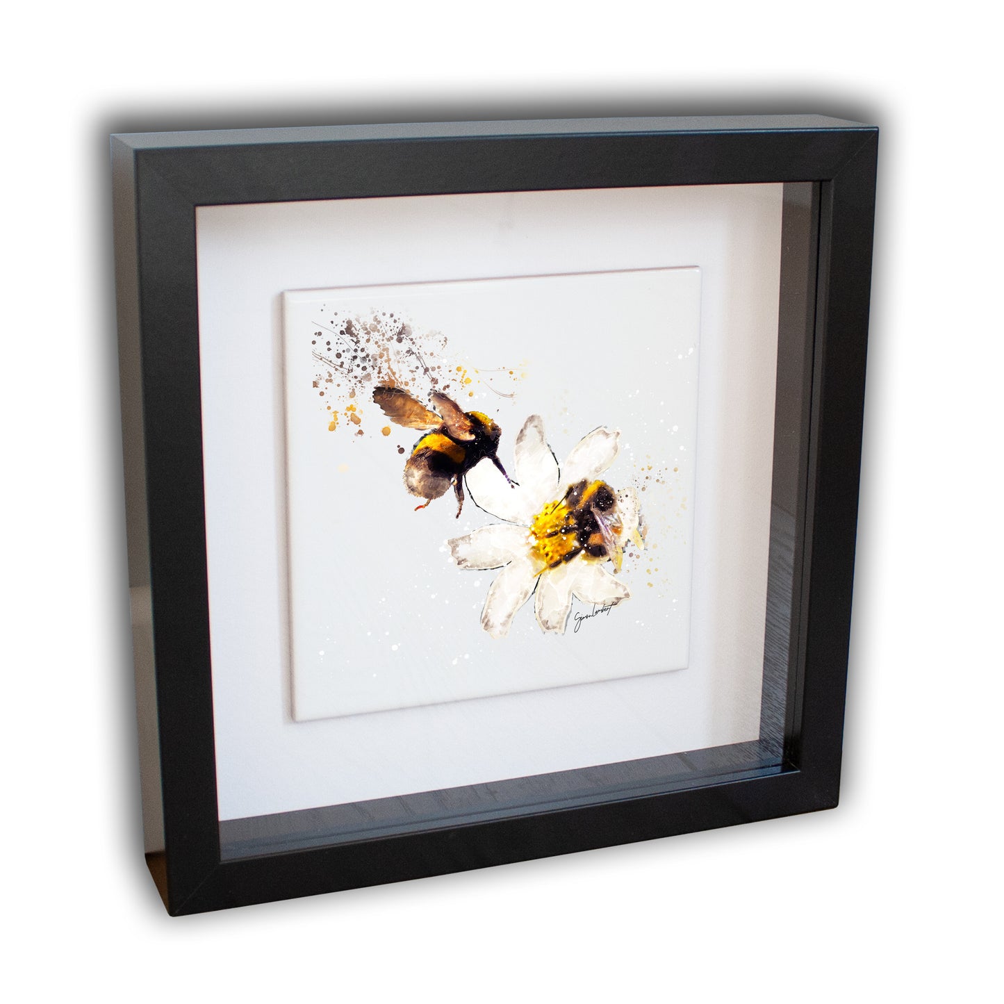 Bumblebee Portrait Brush Splatter Style Artwork - Framed CERAMIC TILE Art