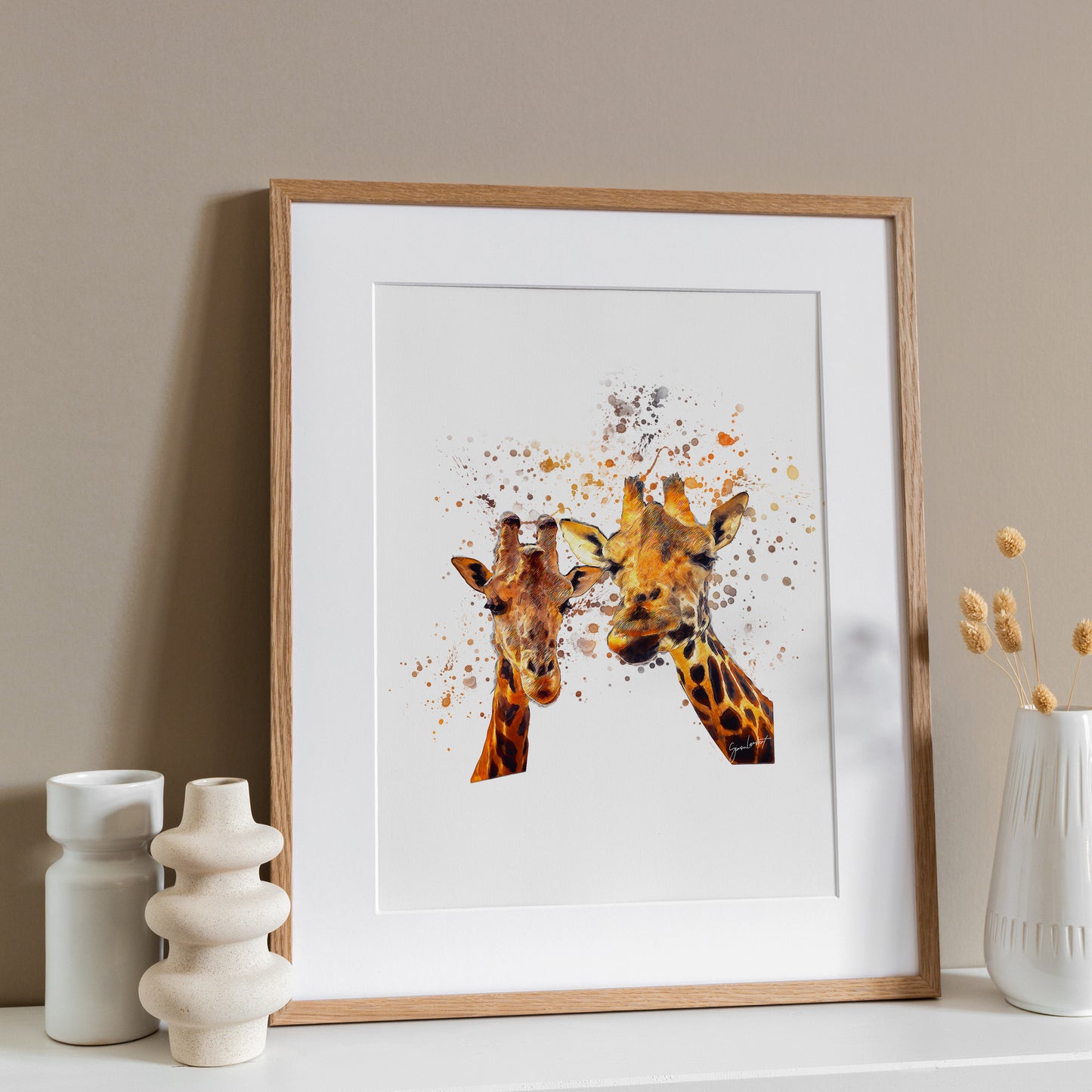 Giraffe Portrait Splatter Style Artwork Fine Art Print (Unframed)