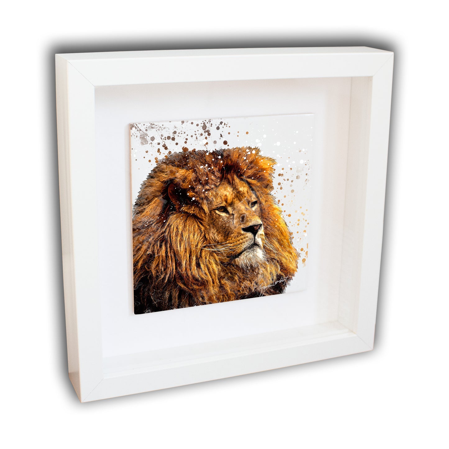 Lion Portrait Brush Splatter Style Artwork - Framed CERAMIC TILE Art